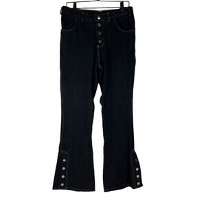 Trash & Vaudeville Black Flare Button Fly Ankle Buttons High Waist Womens Sz 33